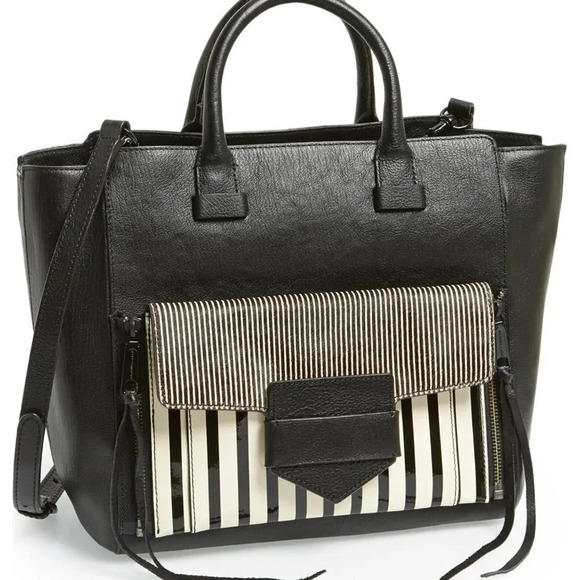 REBECCA MINKOFF COPENHAGEN BLACK/ WHITE PEBBLED LEATHER TOTE - Picture 15 of 16